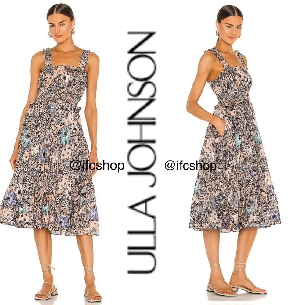 Ulla Johnson Annisa Midi Floral Tiered Dress in Faded Coral 2 - Picture 8 of 8